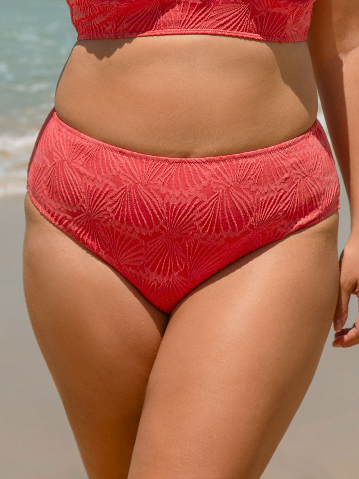 women_s-knitted-nylon-plus-size-bikini-bottom-sustainable-plus_size_bikinis-jedcoa Red Jacquard Plus Size Bikini Bottom - Image 1
