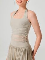 Apricot Halter Neck Ruched Mesh Crop Top