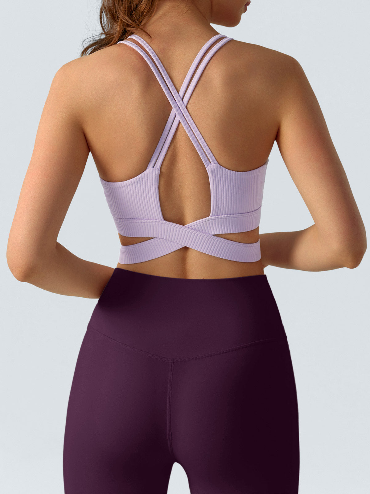 women_s-knitted-nylon-sports-bra-light_purple-sustainable-yoga_tops-3ubggy Purple Ribbed Cross Strap Sports Cami - Image 1