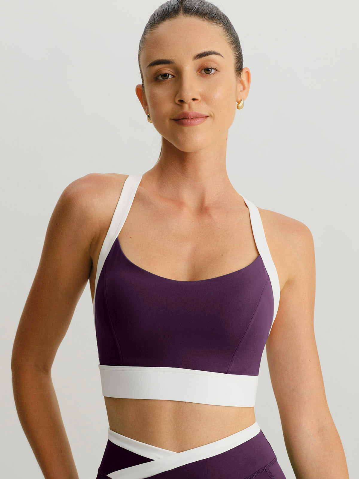 women_s-knitted-nylon-sports-bra-purple-sustainable-yoga_tops-cvxuqs Purple Contrast U Neck Sports Bra - Light Support - Image 1