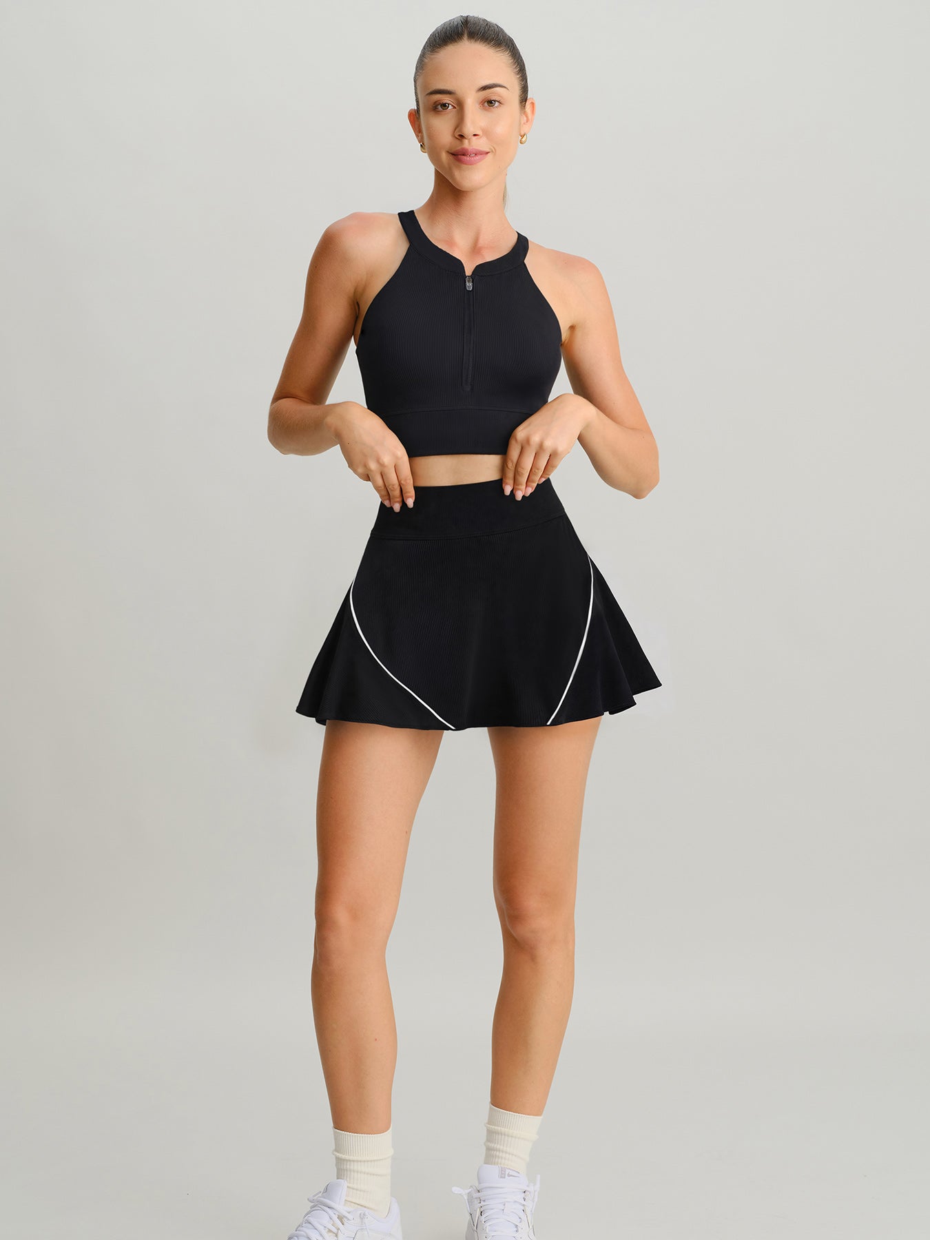 women_s-knitted-nylon-sports-bra-sustainable-yoga_tops-4atjii Black Round Neck Sports Bra - Light Support - Image 1