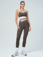 Dark Coffee Contrast U Neck Sports Bra - Light Support - Image 7