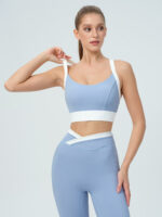 Light Blue Contrast U Neck Sports Bra - Light Support