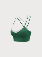Green Contrast V Neck Sports Bra- Light Support - Image 10