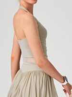 Apricot Halter Neck Ruched Mesh Crop Top - Image 4