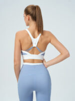 Light Blue Contrast U Neck Sports Bra - Light Support - Image 2