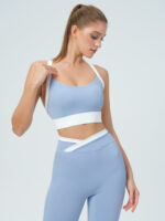 Light Blue Contrast U Neck Sports Bra - Light Support - Image 3