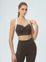 Dark Coffee Contrast Ruched Sports Bra - Image 3