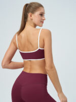 Burgundy Contrast-Trim Camisole Sports Bra - Image 2