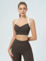 Dark Coffee Contrast Ruched Sports Bra