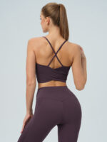 Purple V Neck X-Cross Sports Bra - Medium Support