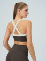 Dark Coffee Contrast Ruched Sports Bra - Image 2