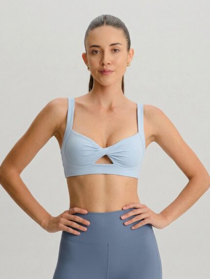 Light Blue Twist-Front Cutout Sports Bra
