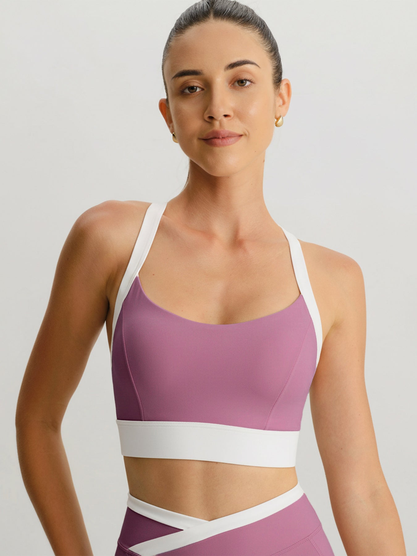 women_s-knitted-nylon-sports-bra-sustainable-yoga_tops-nag6m6 Pink Contrast U Neck Sports Bra - Light Support - Image 1
