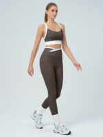 Dark Coffee Contrast U Neck Sports Bra - Light Support - Image 8