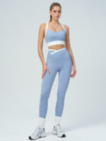 Light Blue Contrast U Neck Sports Bra - Light Support - Image 4
