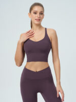 Purple V Neck X-Cross Sports Bra - Medium Support - Image 2