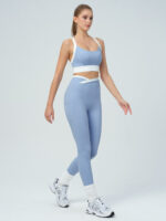 Light Blue Contrast U Neck Sports Bra - Light Support - Image 5
