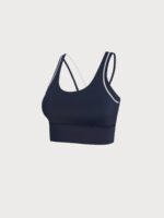 Navy Blue Trim Racerback Sports Bra - Image 8