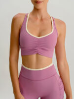 Pink V Neck X Cross Sports Bra - Image 2
