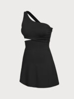 Black One-Shoulder Cut Out Sports Dress - Image 5