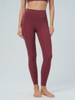 Wine Red High Waisted Leggings 24" - Image 2