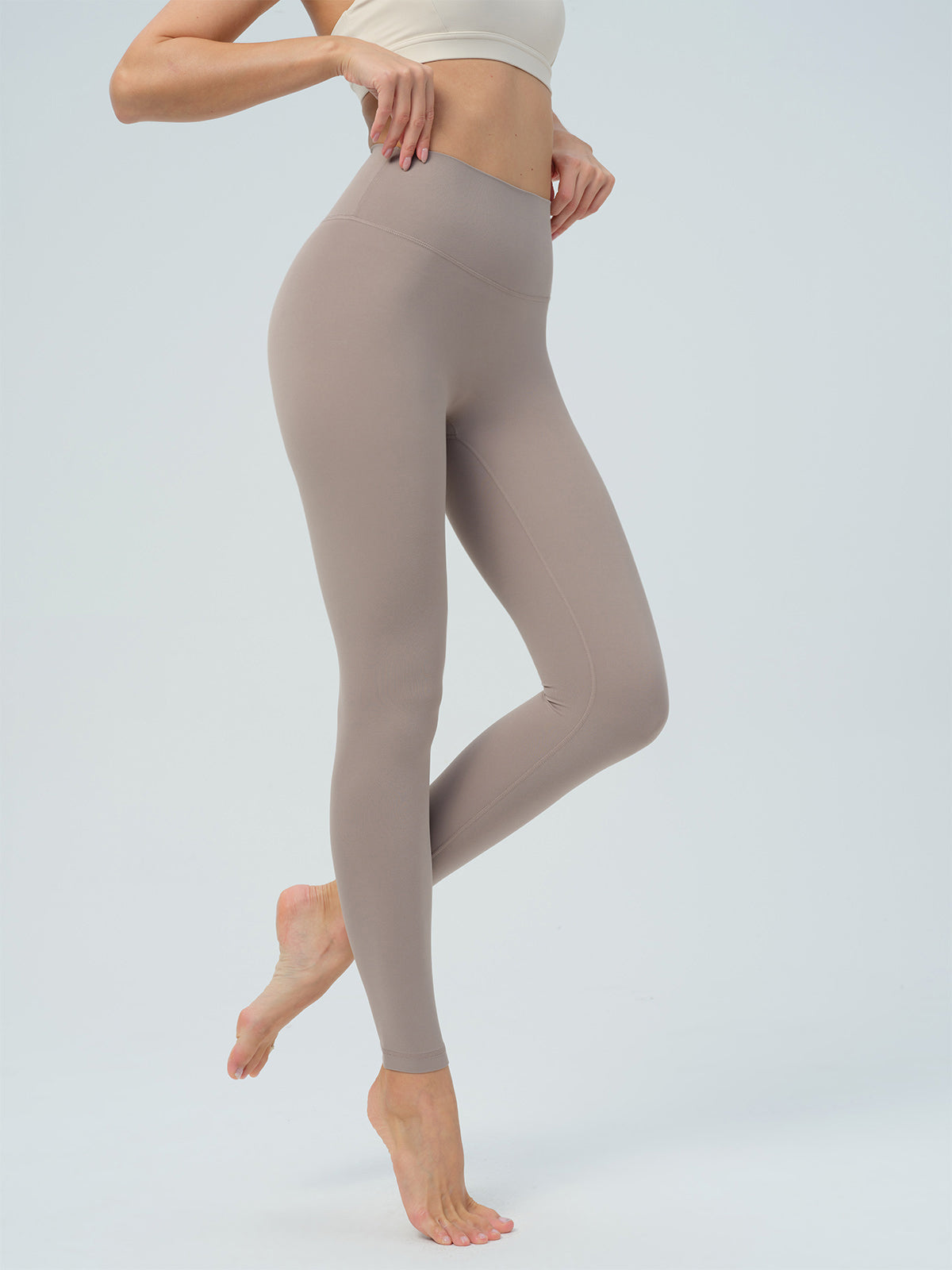 women_s-knitted-nylon-sports-leggings-sustainable-yoga_bottoms-sl50gg Apricot High Waisted Leggings 23" - Image 1