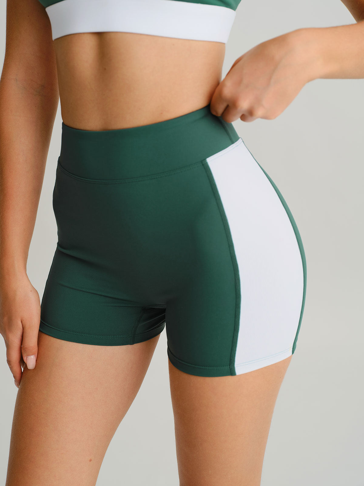 women_s-knitted-nylon-sports-shorts-green-sustainable-yoga_bottoms-fppryh Green Contrast Line Workout Shorts 3" - Image 1