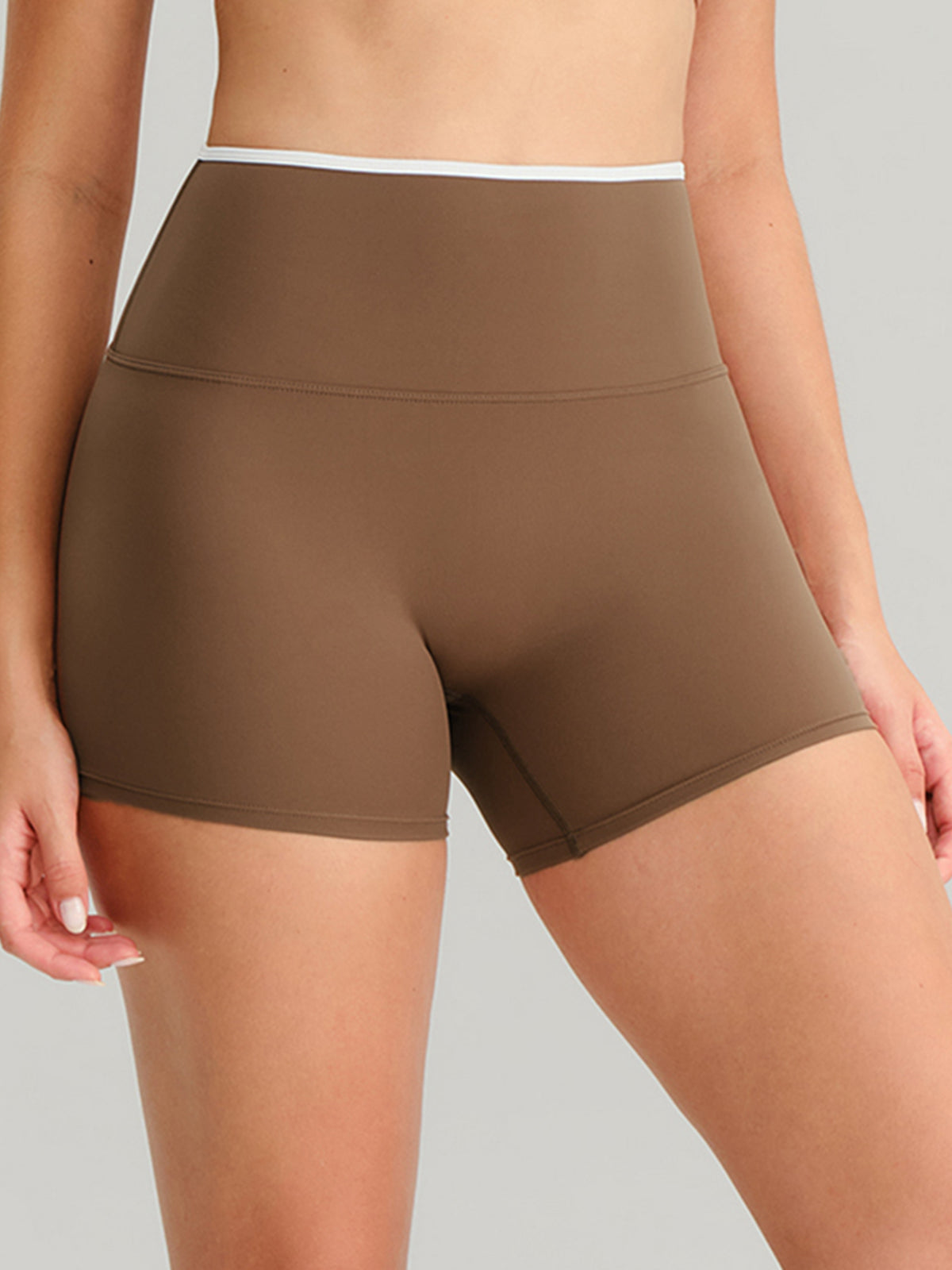 women_s-knitted-nylon-sports-shorts-sustainable-yoga_bottoms-02zpxq Brown Natural Waisted Sports Shorts 3" - Image 1