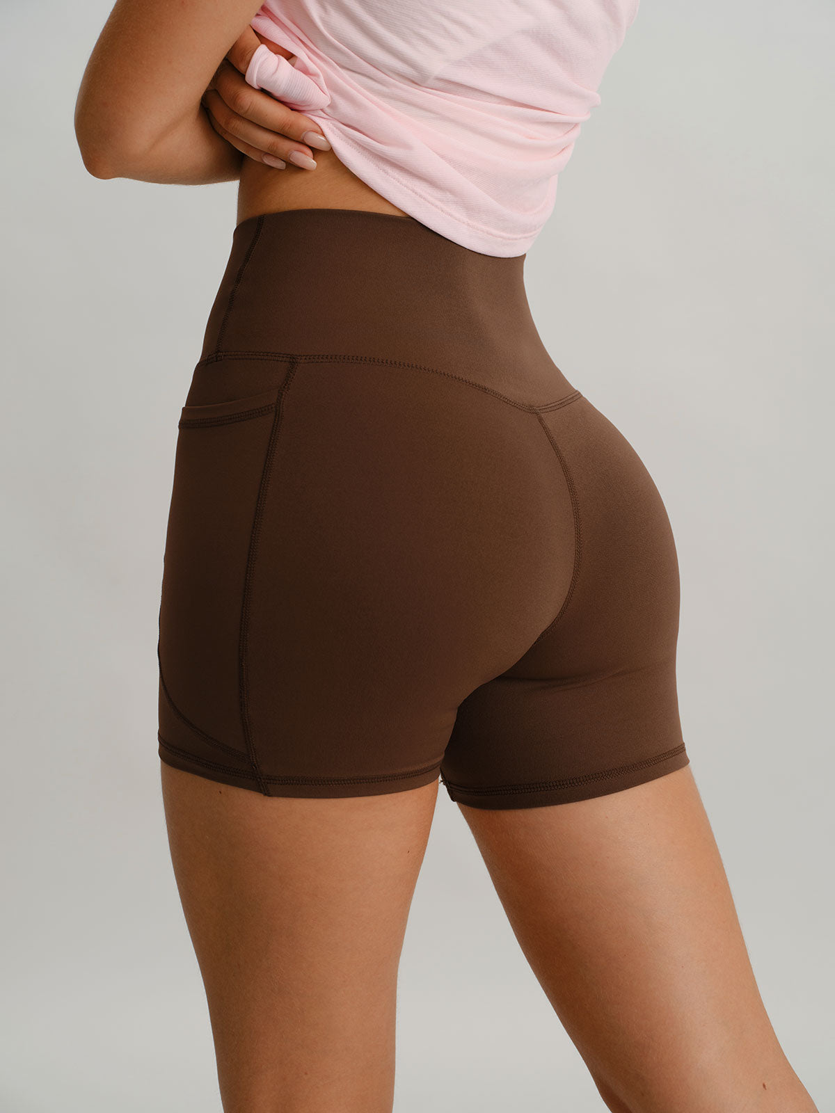 women_s-knitted-nylon-sports-shorts-sustainable-yoga_bottoms-2k6o42 Coffee Natural Waisted Sports Shorts 3" - Image 1