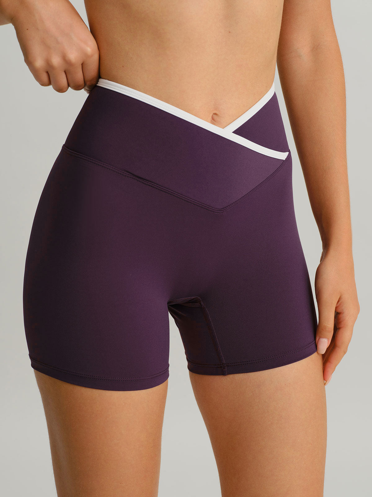 women_s-knitted-nylon-sports-shorts-sustainable-yoga_bottoms-r2djpg Purple Contrast Front-Cross Sports Shorts 3" - Image 1