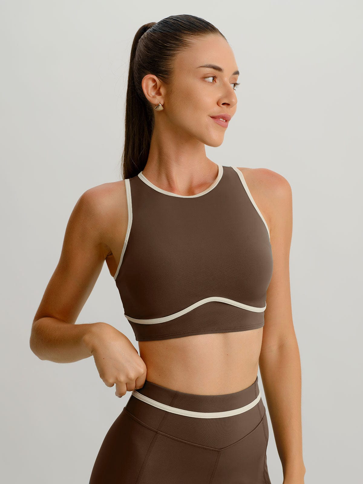 women_s-knitted-nylon-sports-tank-tops-coffee-sustainable-yoga_tops-cnunin Coffee Round Neck Line Tank Top - Image 1