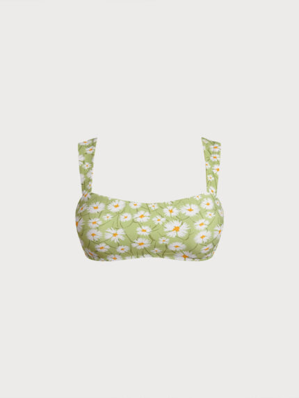 Grass Green Floral Print Surfing Top