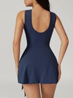 Navy Blue Wrap Tie Skort Romper - Image 4