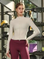 Cream Slim-Fit Zip-Up Athletic Jacket - Image 3