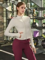 Cream Slim-Fit Zip-Up Athletic Jacket