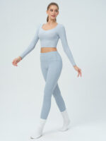 Light Blue High Waisted Leggings 25" - Image 4