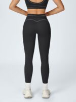 Black High-Waist Contrast-Line Leggings 26" - Image 3