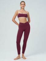 Burgundy Cross-Waist Leggings 28" - Image 4