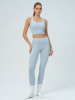 Light Blue High Waisted Leggings 25" - Image 3