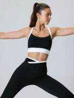 Black Contrast U Neck Sports Bra - Light Support