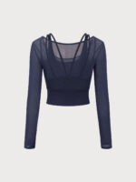 Navy U Neck Long Sleeve Top - Light Support - Image 7