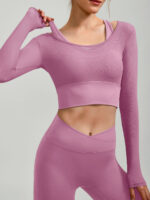 Pink U Neck Long Sleeve Top - Light Support - Image 3