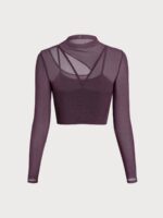 Purple Mesh Cutout Long Sleeve Top--Light Support - Image 8