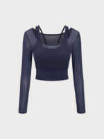 Navy U Neck Long Sleeve Top - Light Support - Image 6