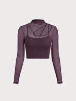 Purple Mesh Cutout Long Sleeve Top--Light Support - Image 6
