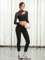 Black Mesh Cutout Long Sleeve Top--Light Support - Image 4