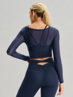 Navy U Neck Long Sleeve Top - Light Support - Image 2