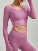 Pink U Neck Long Sleeve Top - Light Support - Image 5