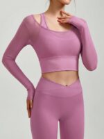 Pink U Neck Long Sleeve Top - Light Support - Image 4